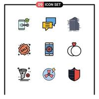 Set of 9 Modern UI Icons Symbols Signs for label internet customer connected technology Editable Vector Design Elements