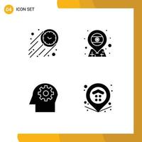 Modern Set of 4 Solid Glyphs Pictograph of fast mental time flag location Editable Vector Design Elements