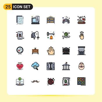 grupo de 25 signos y símbolos de colores planos de línea rellena para elementos de diseño de vectores editables del servicio de panel de control del portátil del controlador de pad