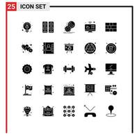 Solid Glyph Pack of 25 Universal Symbols of firewall monitor cd connections dvd Editable Vector Design Elements