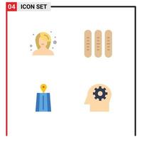 Editable Vector Line Pack of 4 Simple Flat Icons of beauty navigation woman fall route Editable Vector Design Elements