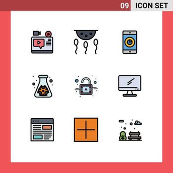 paquete de iconos de vector de stock de 9 signos y símbolos de línea para elementos de diseño de vector editables de aplicación móvil de matraz de laboratorio de peligro de residuos