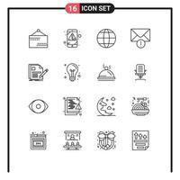 16 Universal Outlines Set for Web and Mobile Applications pen file world document mail Editable Vector Design Elements