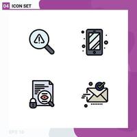 Universal Icon Symbols Group of 4 Modern Filledline Flat Colors of find security error access email Editable Vector Design Elements