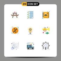 Mobile Interface Flat Color Set of 9 Pictograms of sale badge page sale data Editable Vector Design Elements