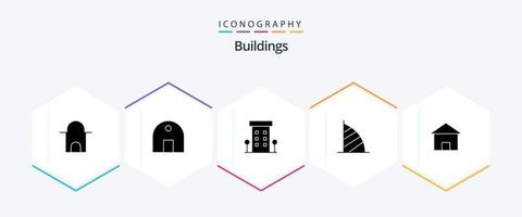 paquete de iconos de 25 glifos de edificios que incluye el monumento a los emiratos árabes unidos. Dubái bienes raíces. Burj Al Arab. tiendas vector
