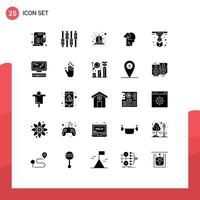 Solid Glyph Pack of 25 Universal Symbols of modeling mind alert gain siren Editable Vector Design Elements