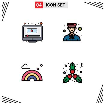 Group of 4 Filledline Flat Colors Signs and Symbols for computer nature youtube boy spring Editable Vector Design Elements