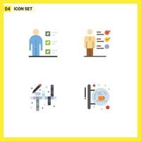 Pack of 4 creative Flat Icons of abilities activities personal skills hobbies Editable Vector Design Elements