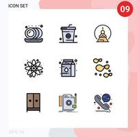 Mobile Interface Filledline Flat Color Set of 9 Pictograms of canned education mental concentration back to school mind Editable Vector Design Elements