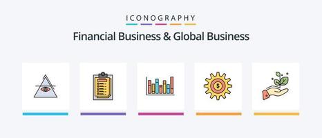 el negocio financiero y la línea de negocios global llenaron el paquete de 5 íconos, incluida la línea. grafico. edificio proyector. presentación. diseño de iconos creativos vector