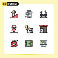 Universal Icon Symbols Group of 9 Modern Filledline Flat Colors of idea outsource fitness navigation job Editable Vector Design Elements