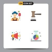 conjunto de pictogramas de 4 iconos planos simples de elementos de diseño vectorial editables del mercado de órdenes de subasta de altavoces de granjeros vector