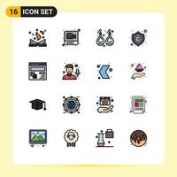 Universal Icon Symbols Group of 16 Modern Flat Color Filled Lines of development browser earplugs shopping safety Editable Creative Vector Design Elements