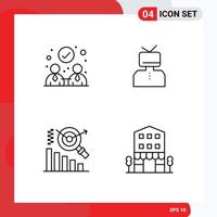 Set of 4 Commercial Filledline Flat Colors pack for agreement graph affirmation happy buildings Editable Vector Design Elements