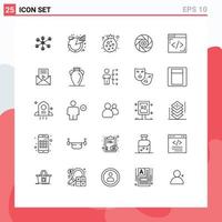 25 Thematic Vector Lines and Editable Symbols of coding movie product entertainment raspberry Editable Vector Design Elements