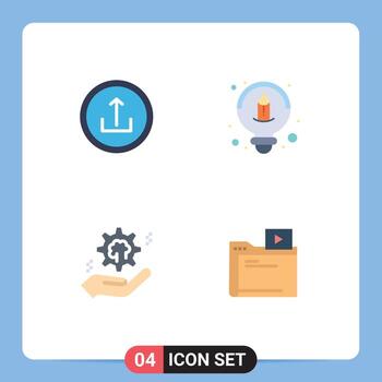Set of 4 Modern UI Icons Symbols Signs for application hand mobile design brain Editable Vector Design Elements
