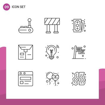 Group of 9 Modern Outlines Set for check innovation payment idea package Editable Vector Design Elements