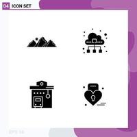 Set of 4 Commercial Solid Glyphs pack for hill cloud mountain data bus station Editable Vector Design Elements