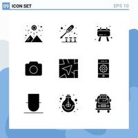 Pictogram Set of 9 Simple Solid Glyphs of route gps board ui image Editable Vector Design Elements