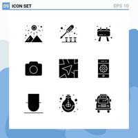 Pictogram Set of 9 Simple Solid Glyphs of route gps board ui image Editable Vector Design Elements