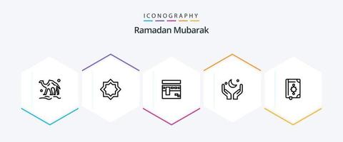 paquete de iconos de ramadán de 25 líneas que incluye la luna. orar. estrella. religión. orar vector