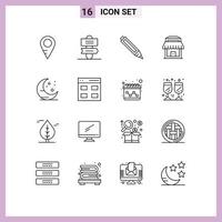 Set of 16 Vector Outlines on Grid for interface communication pencil night farming Editable Vector Design Elements