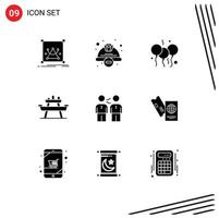 Modern Set of 9 Solid Glyphs and symbols such as picnic park worker hat food india Editable Vector Design Elements