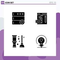 4 Universal Solid Glyph Signs Symbols of database room coding toilet love Editable Vector Design Elements