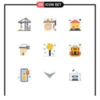 símbolos de iconos universales grupo de 9 colores planos modernos de tecnología de construcción de dulces de vacaciones elementos de diseño vectorial editables de realidad vector