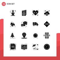 Set of 16 Vector Solid Glyphs on Grid for special graphics pulse effects malware Editable Vector Design Elements