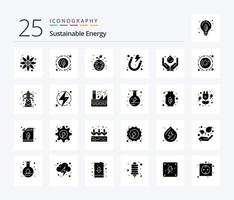 energía sostenible 25 paquete de iconos de glifos sólidos que incluye medicina. cuidado. crecimiento. imán. energía vector