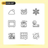 Set of 9 Vector Outlines on Grid for open gold cooperation box playing Editable Vector Design Elements