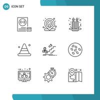 Pack of 9 Modern Outlines Signs and Symbols for Web Print Media such as success road cake construction alert Editable Vector Design Elements