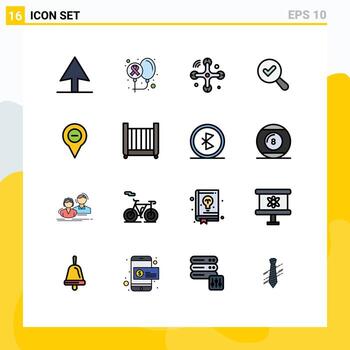 conjunto de líneas llenas de color plano de interfaz móvil de 16 pictogramas de menos elementos de diseño de vectores creativos editables de vista de mapa de drones de navegación