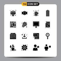 Modern Set of 16 Solid Glyphs and symbols such as design energy celebration electricity battery Editable Vector Design Elements