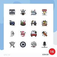 Modern Set of 16 Flat Color Filled Lines Pictograph of coach vote payments politics campaign Editable Creative Vector Design Elements