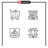 Line Pack of 4 Universal Symbols of checkout internet analytics chart security Editable Vector Design Elements