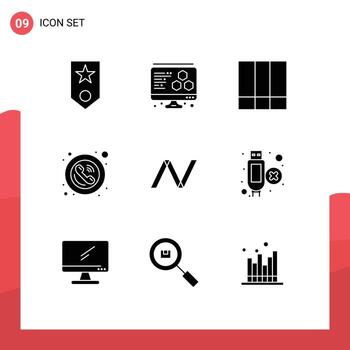 Set of 9 Vector Solid Glyphs on Grid for crypto telephone grid layout signs phone Editable Vector Design Elements
