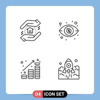 Stock Vector Icon Pack of 4 Line Signs and Symbols for appraisal money dollar coins launch Editable Vector Design Elements