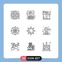 Stock Vector Icon Pack of 9 Line Signs and Symbols for doctor beach box sun spider Editable Vector Design Elements