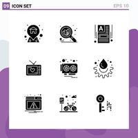 Group of 9 Solid Glyphs Signs and Symbols for video card hardware web card valentine Editable Vector Design Elements