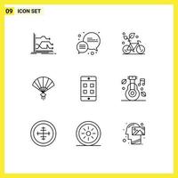 Pictogram Set of 9 Simple Outlines of mobile china cycle hand environment Editable Vector Design Elements