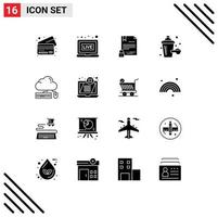 Solid Glyph Pack of 16 Universal Symbols of cloud keyboard digital computing nutrition supplement Editable Vector Design Elements