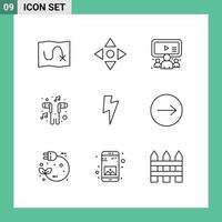 Group of 9 Outlines Signs and Symbols for ui power team song music Editable Vector Design Elements