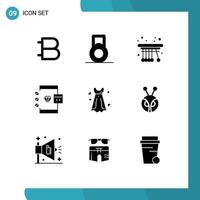 Pictogram Set of 9 Simple Solid Glyphs of wedding dress dress physics development coding Editable Vector Design Elements