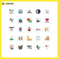 Flat Color Pack of 25 Universal Symbols of night moon pc men movember Editable Vector Design Elements