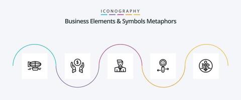 Business Elements And Symbols Metaphors Line 5 Icon Pack Including zoom. info. money. avatar. student vector