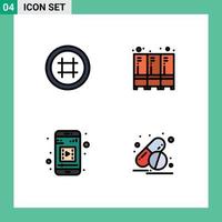 Pack of 4 creative Filledline Flat Colors of hash tag mobile media user locker capsule Editable Vector Design Elements