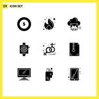 Group of 9 Modern Solid Glyphs Set for sign smart cloud devices message Editable Vector Design Elements